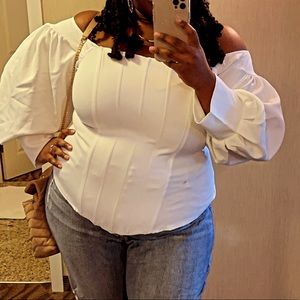 Off shoulder ,long sleeve White corset top from Prettylittlething